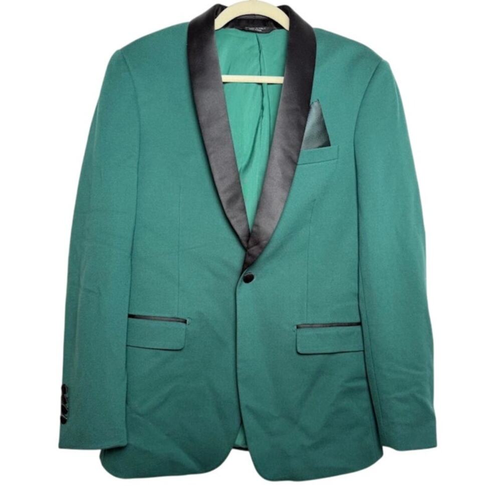 Capicano Men's Tuxedo Jacket Forest Green Satin Collar Formal Suit Coat Size 36R